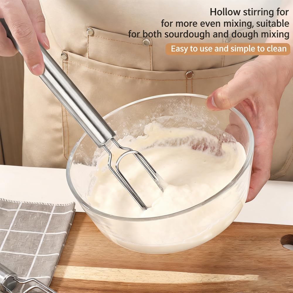 Danish Dough Whisk – Stainless Steel Flat Dough Hook Mixer for Sourdough Starter Bread Dough Pizza Pastry Cake Batter Hand Mixing Tool