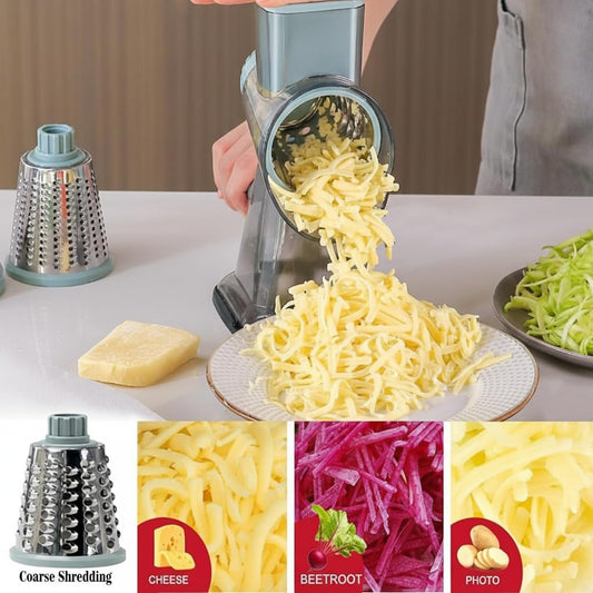 Rotary Cheese Grater Multi-Purpose Stainless Steel Cheese Shredder | rotary grater with strong suction, ergonomic handle and food pusher for fast, safe slicing and shredding.