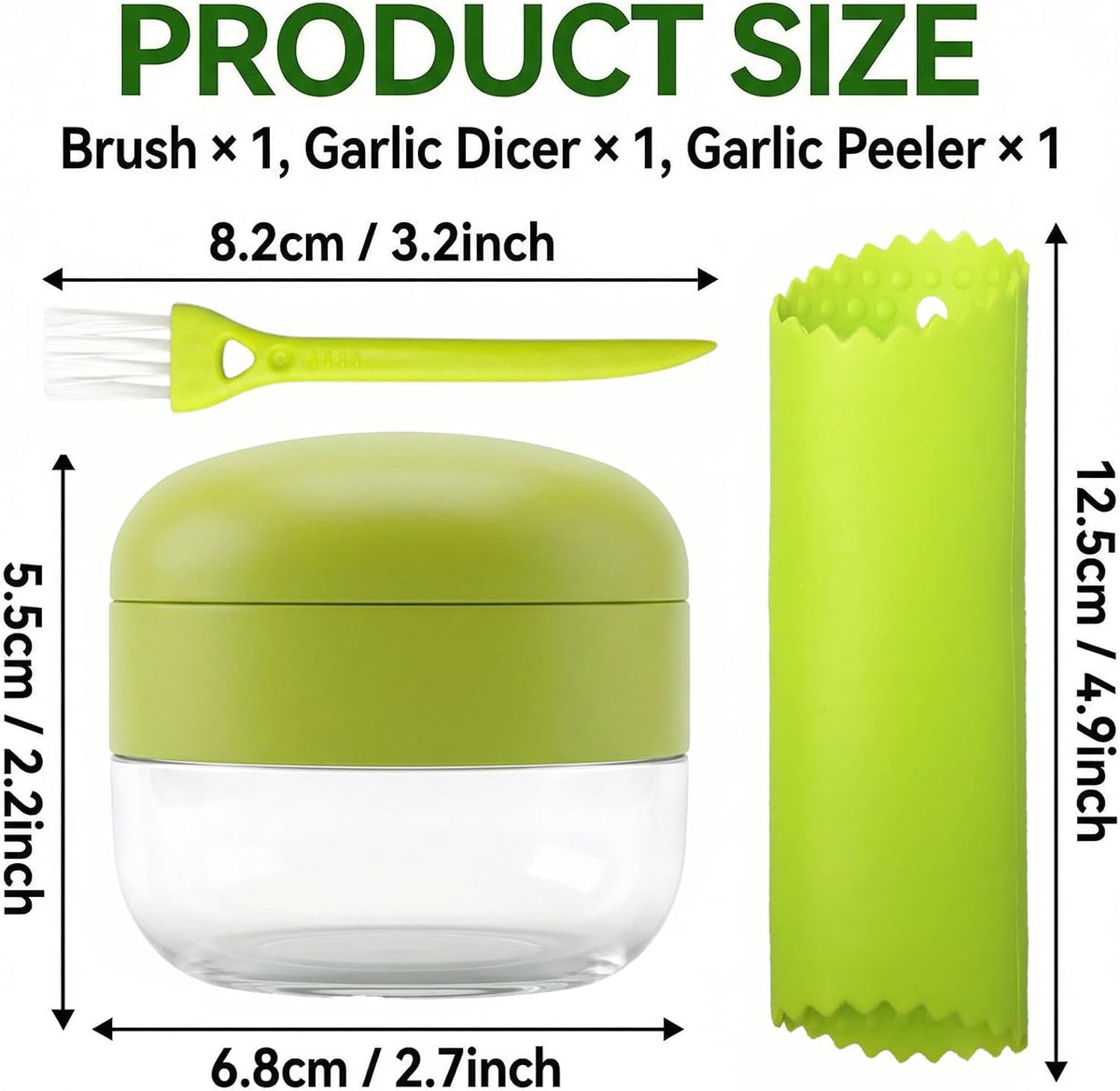 2-Pack 3-in-1 Garlic Press Sets, Stainless Steel Garlic Mincer Tool with Silicone Peeler and Cleaning Brush, Garlic Chopper Crusher for Ginger, Onions, Fruits (Green)