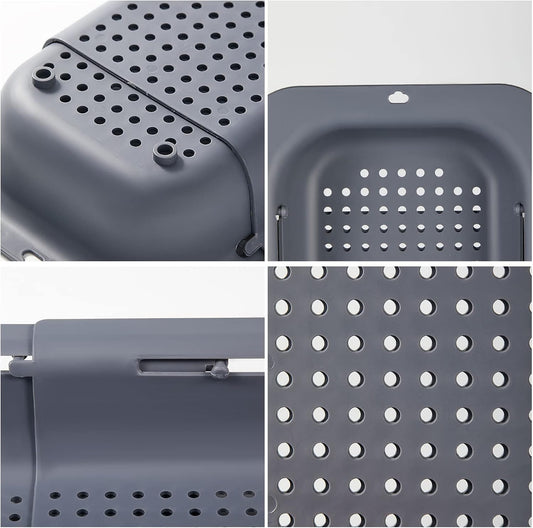 Kitchen Sink Colander, Extendable Strainer Basket Over the Sink for Wash Vegetables and Fruits, Drain Cooked Pasta and Dry Dishes 13.6"-18.9"L x 7.9"W x 2.6"H - Deepgray