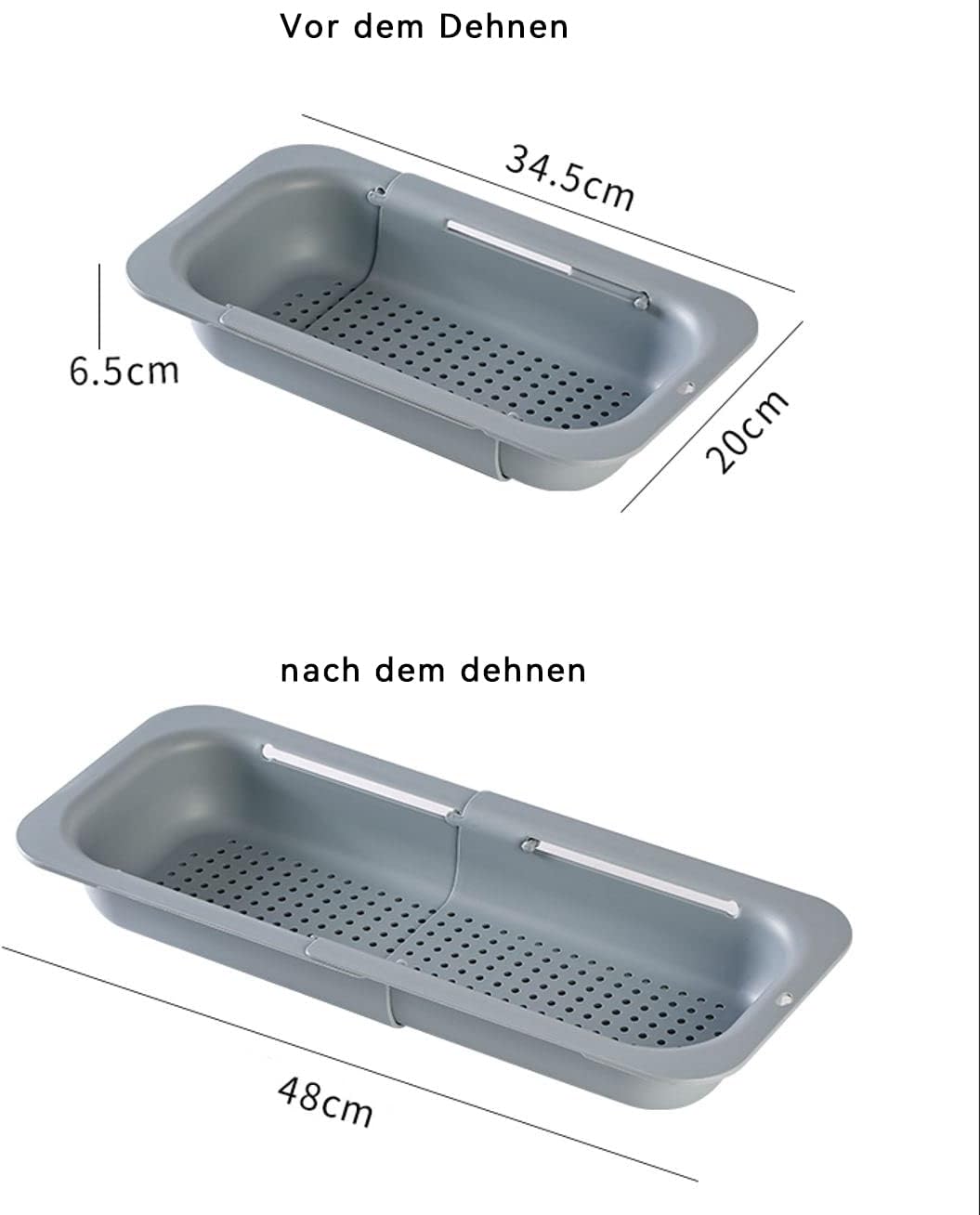 Kitchen Sink Colander, Extendable Strainer Basket Over the Sink for Wash Vegetables and Fruits, Drain Cooked Pasta and Dry Dishes 13.6"-18.9"L x 7.9"W x 2.6"H - Deepgray