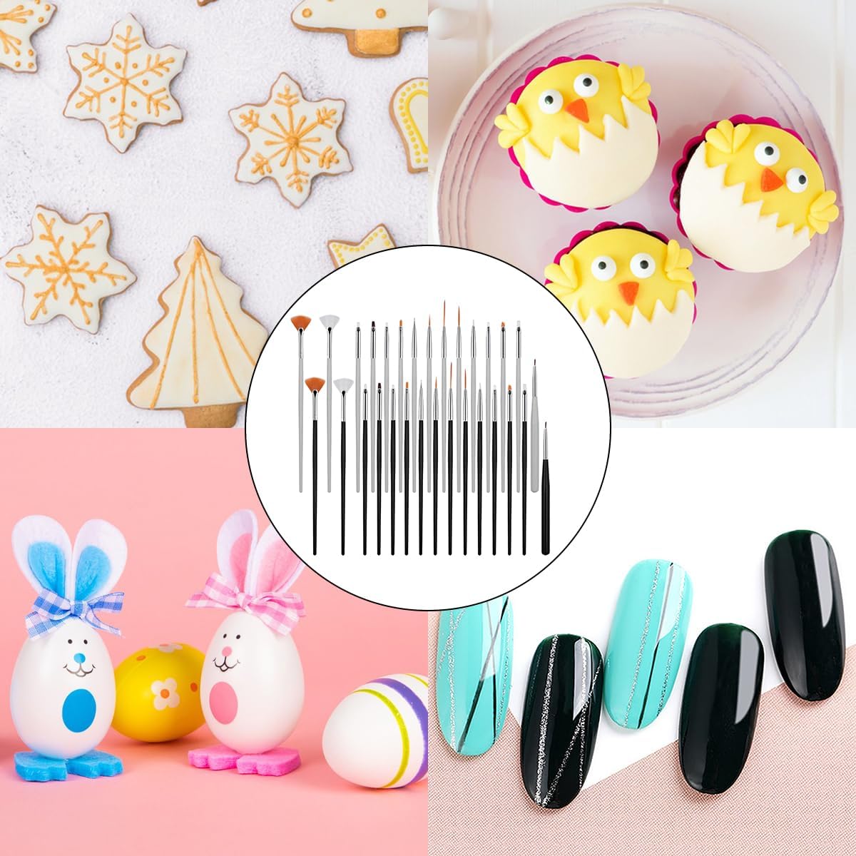 30 Pcs Cake Decorating Brushes Food Safe Paint Brushes Multiple Function Fondant Brush Cookie Brush DIY Tool Set Icing Pastry Brushs for Painting Baking (Black, White)