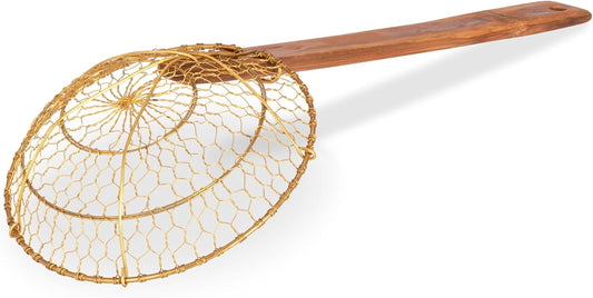 Small 6-Inch Brass Mesh Strainer/Spider Skimmer Zhao Li, Robust & Elegant Kitchen Tool for Frying & Straining, Authentic Oriental Cookware - / 732W7
