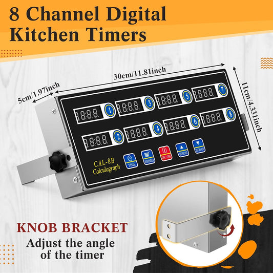 1 Pack 8 Channel Kitchen Timers for Cooking, Commercial Digital Kitchen Timer with Loud Alarm, Large LCD Display, Restaurant Fryer, Chef, Baking Supplies