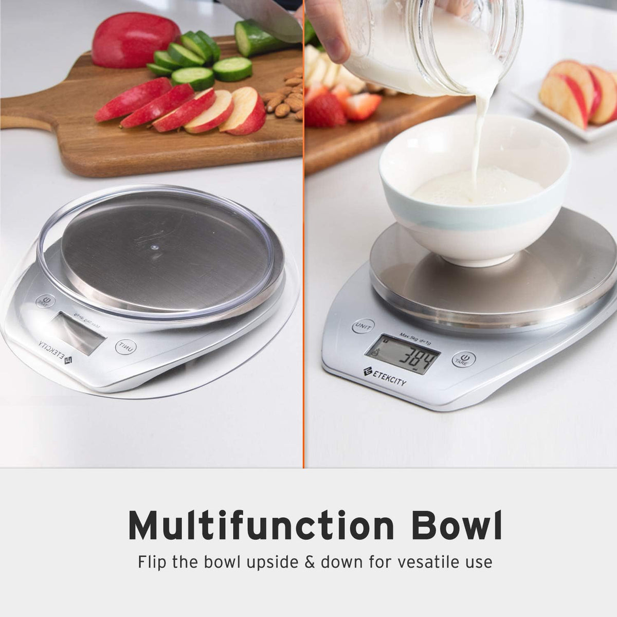 Food Kitchen Scale Bowl, Digital Ounces and Grams for Cooking, Baking, Meal Prep, Dieting, and Weight Loss, 11lb/5kg, Silver