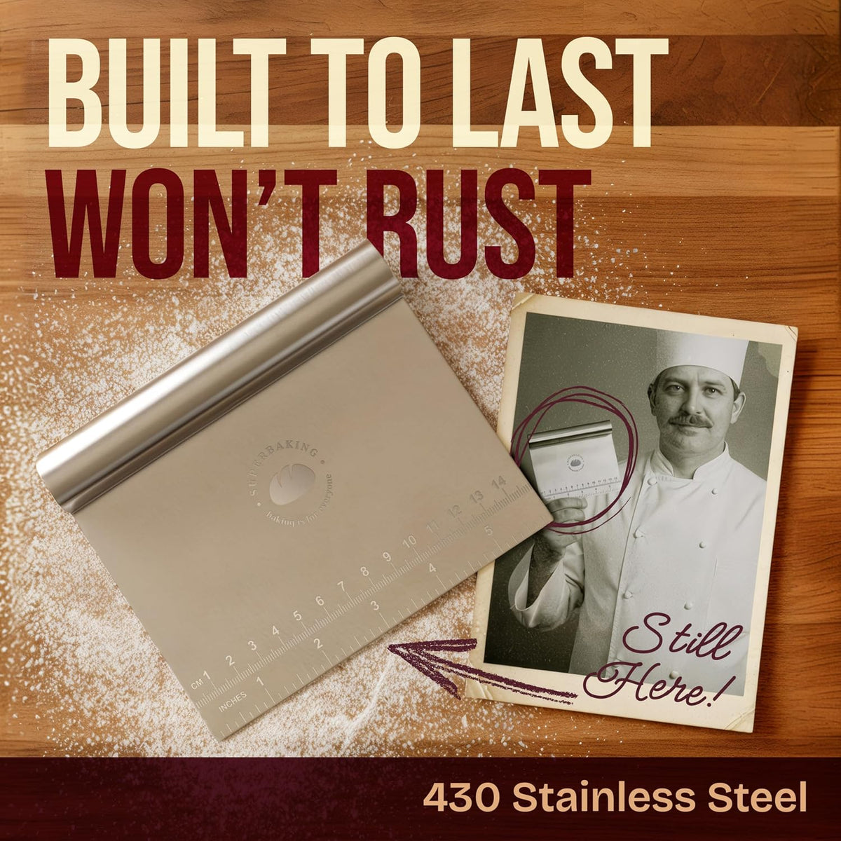 Multipurpose Bench Scraper, 6" Grill & Dough Scraper with Ruler