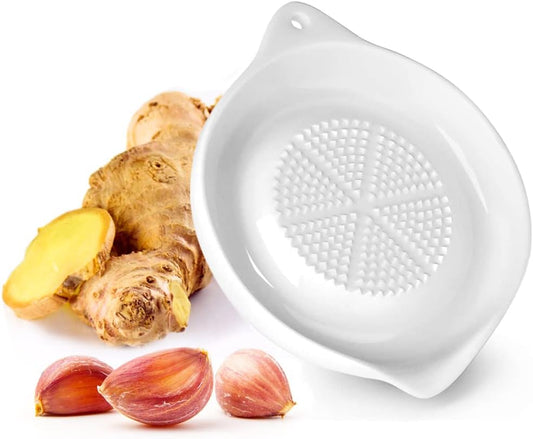 Ceramics Grater Plate for Ginger, Garlic, Onion, Cheese, Lemon, Chocolate, Vegetables and Fruits for Kitchen, Set of 2, White