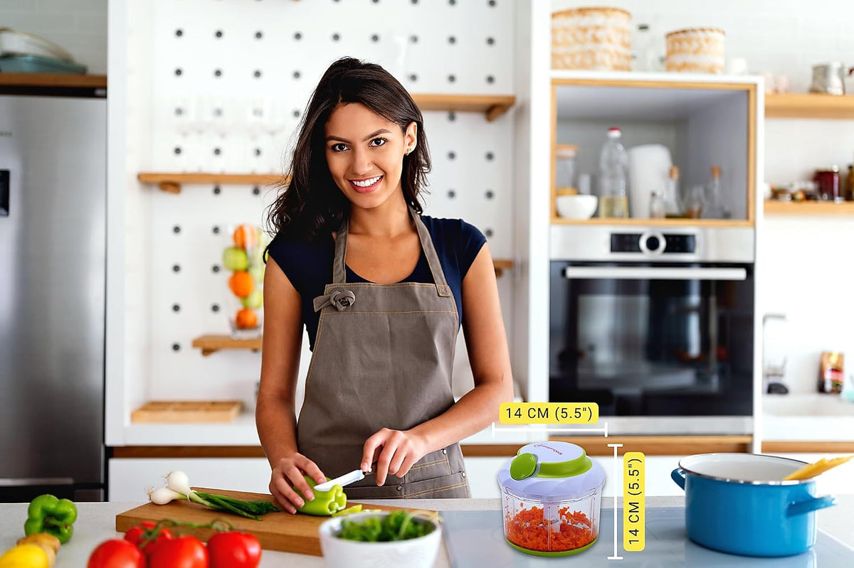 Manual Food Chopper, Compact & Powerful Hand Pull Chopper Blender to Chop Onion, Garlic, Vegetables, Fruits, Herbs for Salsa, Salad, Pesto, Hummus, Coleslaw, Puree, Indian Cooking