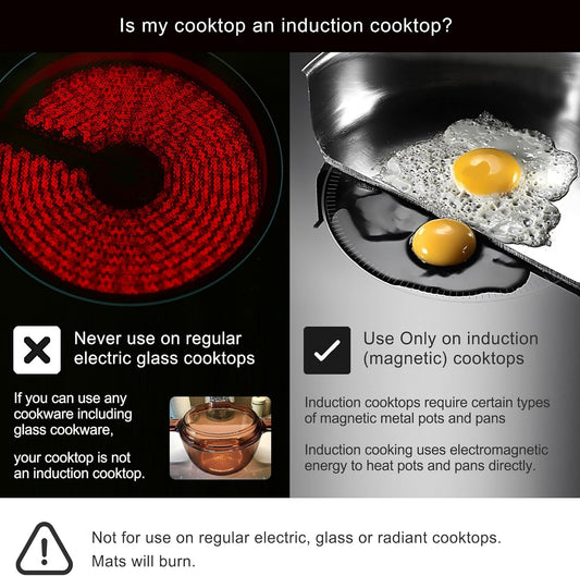 Induction Cooktop Mat - Silicone Fiberglass Scratch Protector - for Magnetic Stove - Non Slip Pads to Prevent Pots from Sliding During Cooking_ Black (7.8inches)