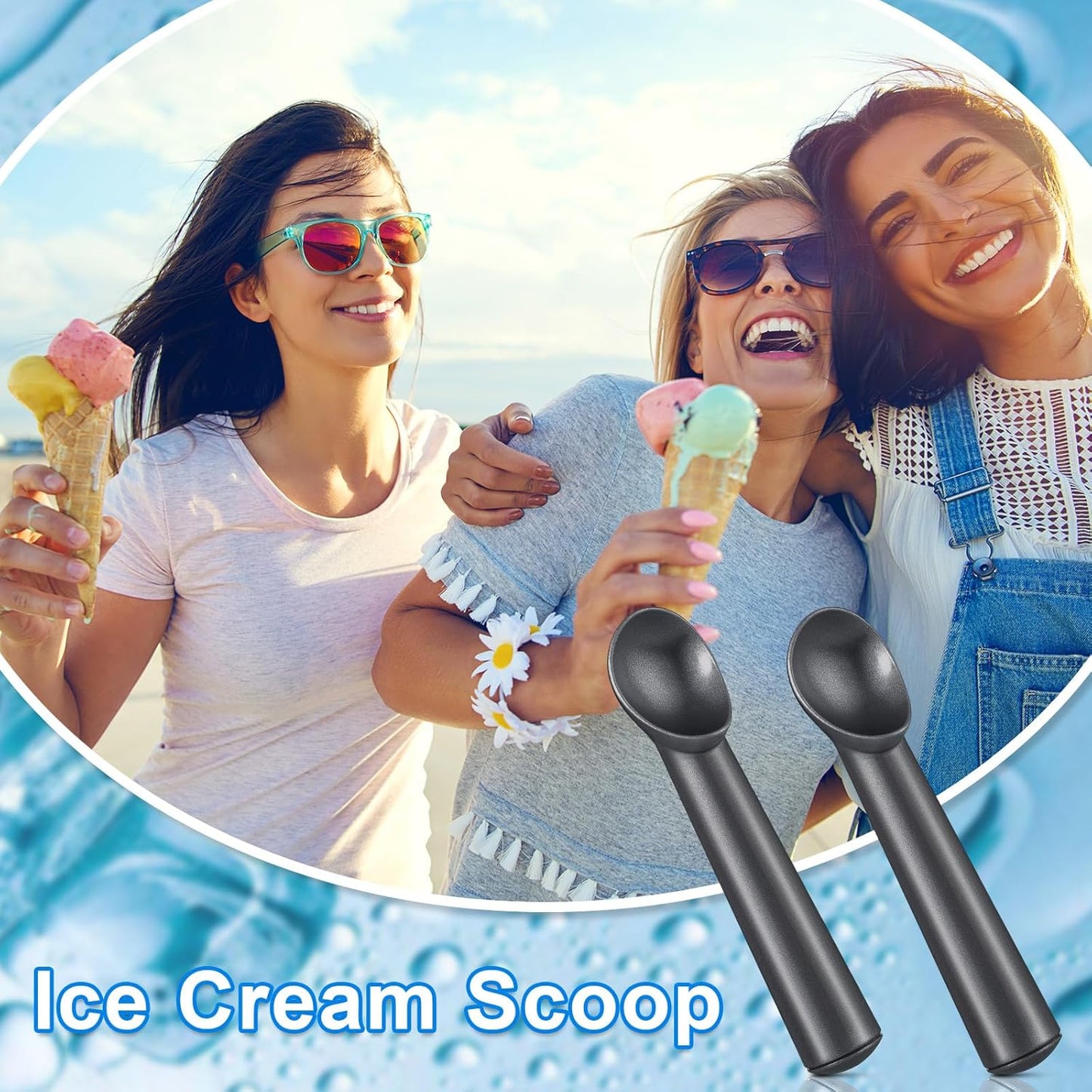 3 Pieces Ice Cream Scoop 7 Inches Nonstick Anti Freeze Ice Cream Scooper with Comfort Handle Aluminum Alloy Design Professional Ice Cream Scoop Easy Clean for Gelato Cookie Sorbet (Silver)