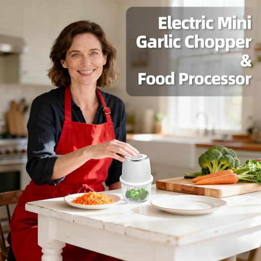 Electric Garlic Chopper With Glass Bowl Cordless Mini Food Processor(White) | BPA-Free Glass Bowl 6-Blade Cutting Cordless & USB Rechargeabl Garlic Chopper Mini Chopper for Onion Herb Nut Easy to Clean