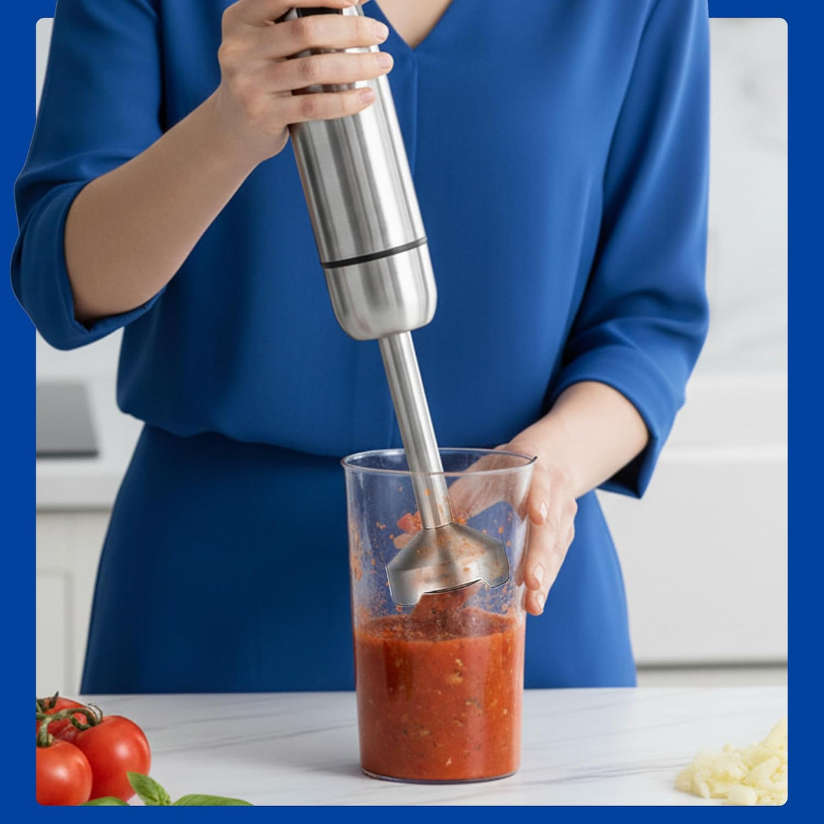 4-in-1 Immersion Hand Blender Set - 800W Powerful Stainless Steel Stick Blender with Whisk, Chopper and Beaker - 8-Speed Handheld Blender for Smoothies, Soup, Baby Food and Puree