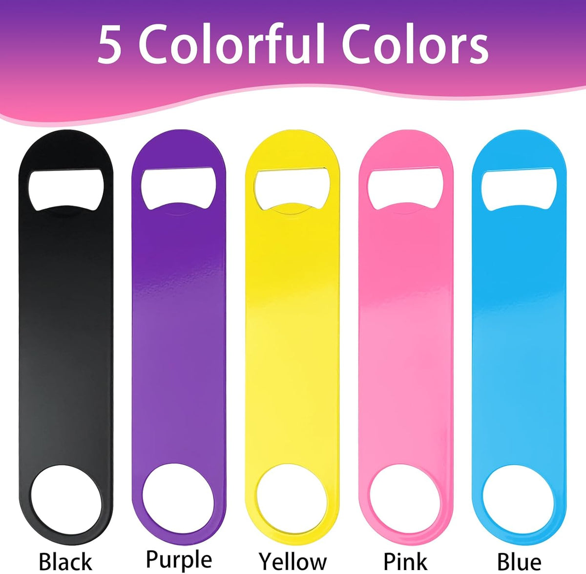 5 Pack Stainless Steel Colorful Beer Bottle Opener Set, 7 Inch, Large Colorful Design