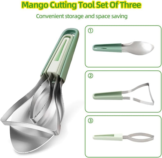 3-in-1 Mango Slicer Peeler, Peeler and Pit Remover Tool, Mango Splitter with Micro-Serrated Stainless Steel Blade, Fruit Slicer Cutter Pitter for Watermelon cutter Peach Slicers and More