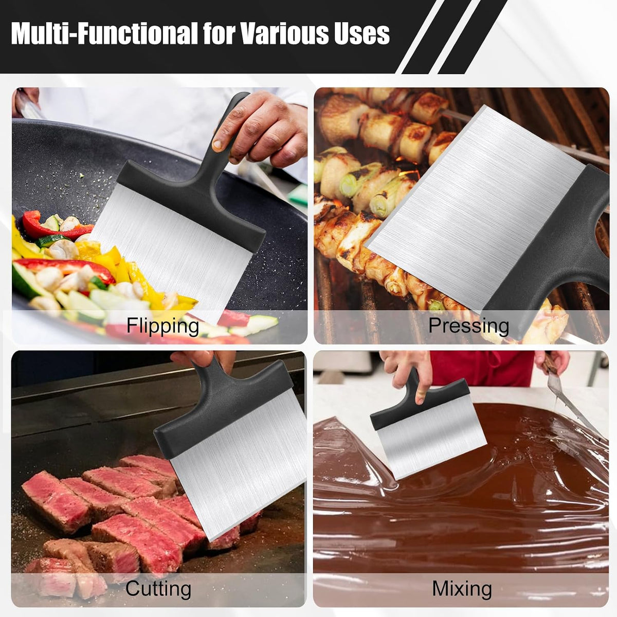 Griddle Scraper,Stainless Steel Grill Scraper,Slant Edge Metal Spatula for Teppanyaki Flat Top BBQ,Grill Cooking,Frying Steak Pork Chop Chicken Chop,Dishwasher Safe