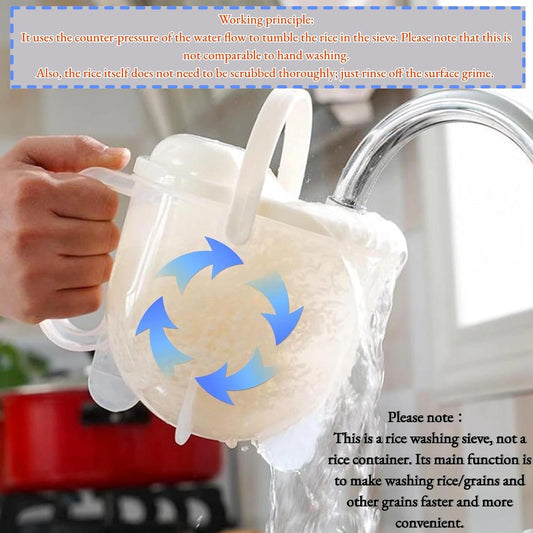 Rice Washer Strainer Bowl with Handle 19x12x16cm | Multipurpose grain rinsing colander, BPA-free clear plastic construction, fine mesh drainer for kitchen sinks