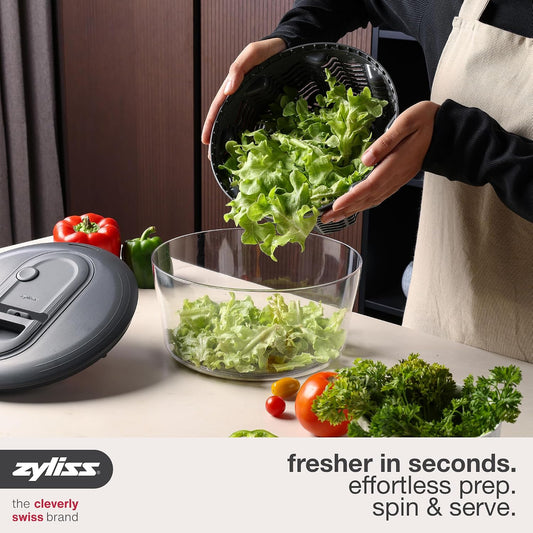 Easy Spin Salad Spinner - Fruit & Veggie Dryer - Produce Spinner & Cleaner for Salad Prep - Dishwasher-Safe Kitchen Essential - Non-Slip Bowl with Pull Handle - Stainless Easy Spin Small