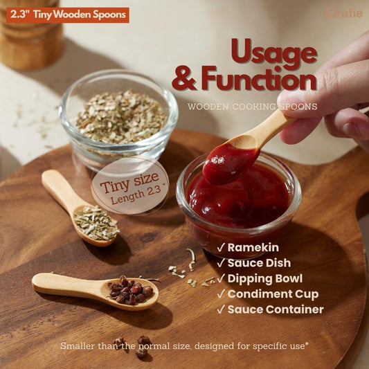 2.3 Inch Tiny Wooden Spoons (5 Pcs) Handmade Mini Spoon for Condiments, Sauces, Salt, Sugar, Spices, Dips, Seasonings, Herbs, Garnishes