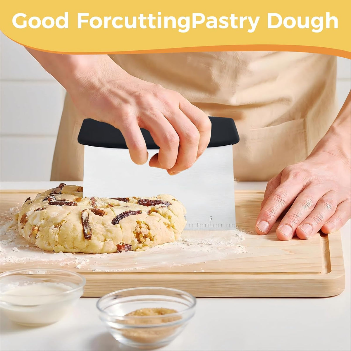 Bench Scraper, Stainless Steel Food Scraper Tool,Dough Scraper and Pastry Cutter With Scale,Food Chopper Baking Supplies Kitchen Gadgets