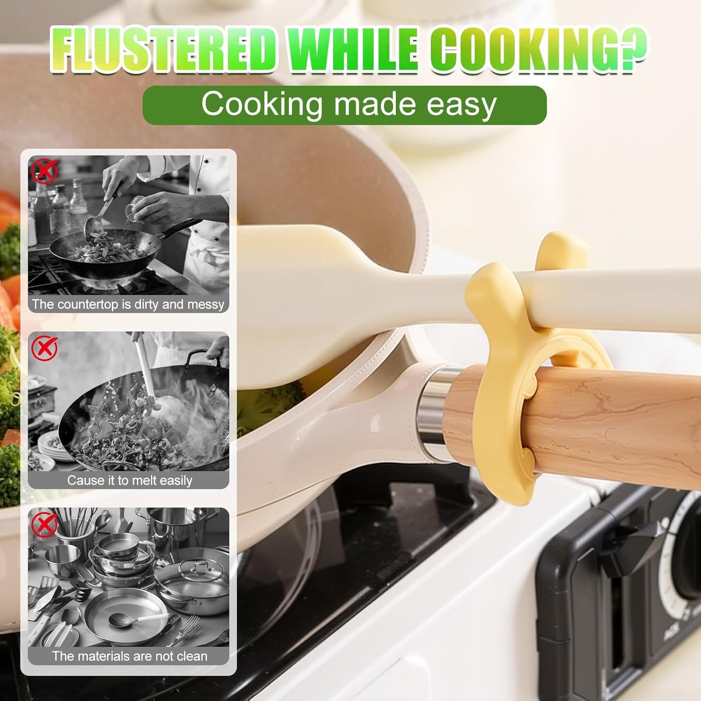 Multifunction Silicone Pot Handle Spatula Rack,Non-Slip Spoon Holder Stove Organizer Kitchen Gadgets,Silicone Spoon Spatulas Rest,Utensil Anti Scalding Pot Clip for Cooking Accessories(3PCS)