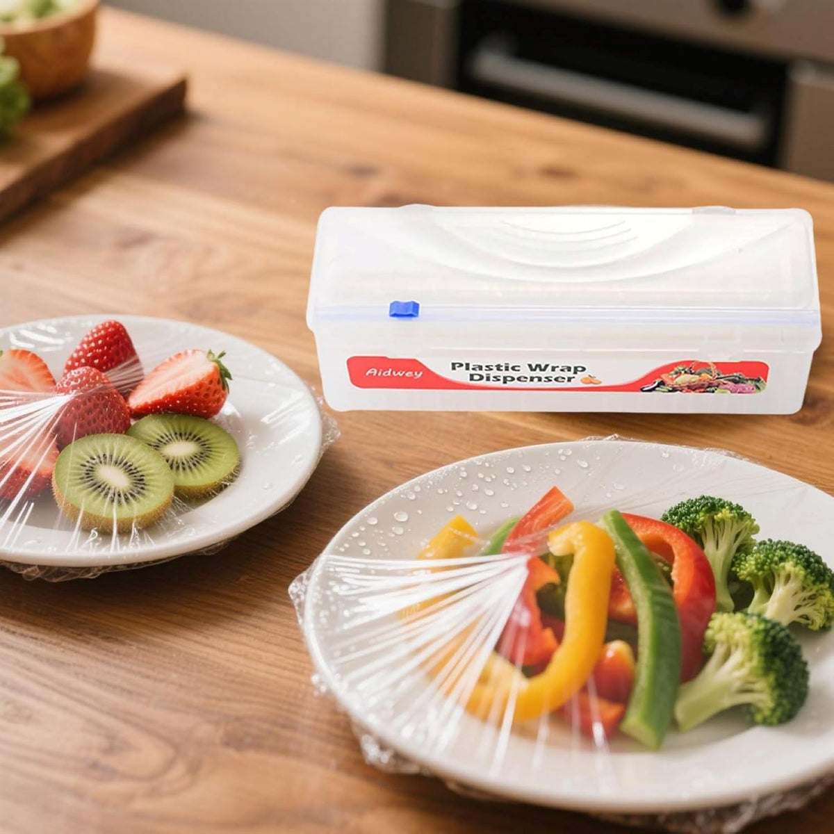 Plastic Wrap Dispenser with Cutter -Cling Wrap Dispenser with Slide Cutter for Food Film, Tin Foil, Aluminum Foil, Baking Paper (Plastic Wrap Dispenser + 12'' x 492' BPA Free Film)