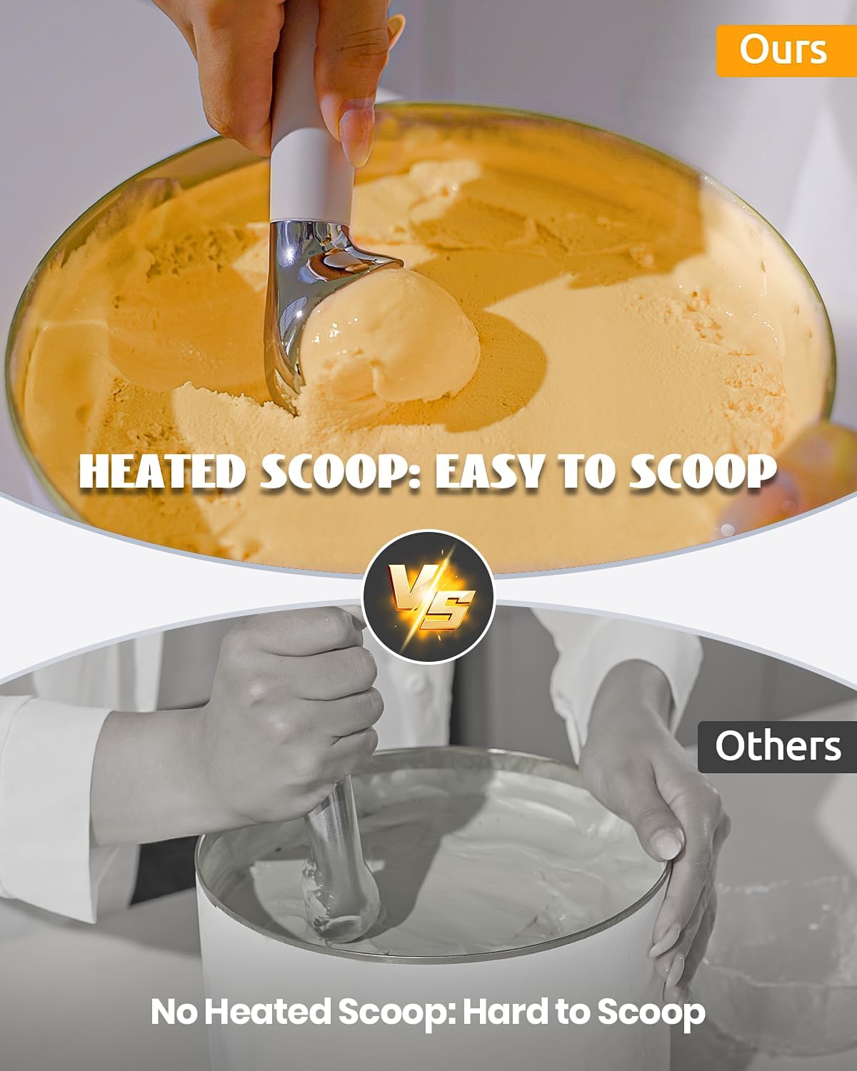 Heated Ice Cream Scoop - Rechargeable Electric Scooper for Hard Frozen Ice Cream, 158°F Fast Heating, LED Display, Food-Grade IP67 Waterproof, Cordless for Seniors & Kids