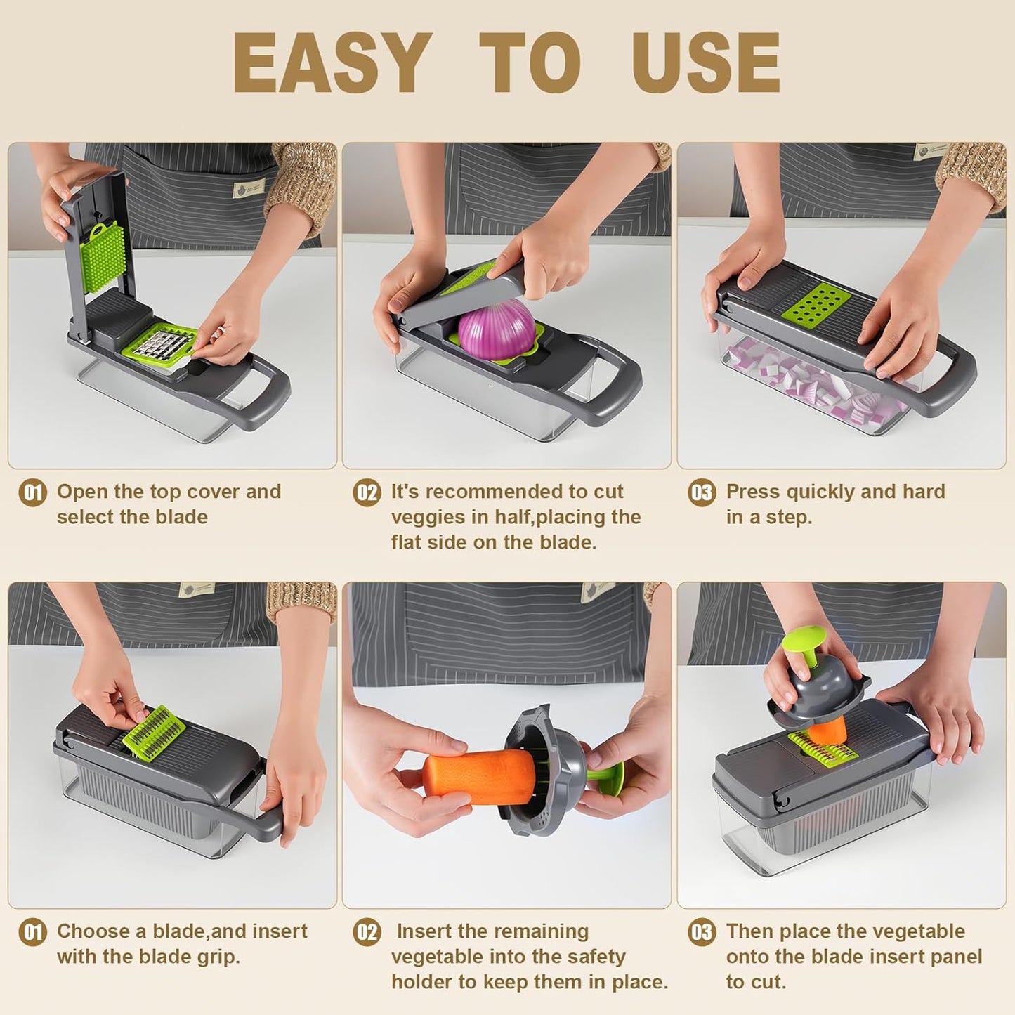 Vegetable Chopper with Container Cheese Grater Mandoline Slicer Cabbage Shredder for Veggie Onion Potato Fruit Food, Includes Egg Separator & Vegetable Peeler, Manual Hand Cooking Gadget for Kitchen