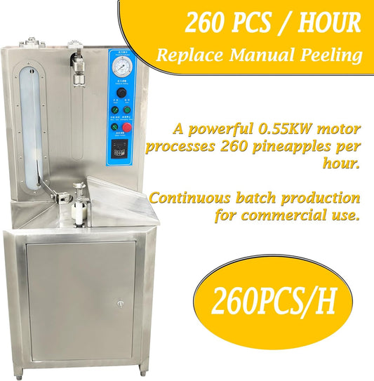 Commercial Automatic Pineapple Peeler, Electric Pineapple Coring Machine, 260pcs/h Stainless Steel Fruit Peeler for Food Processing & Central Kitchen, 110V