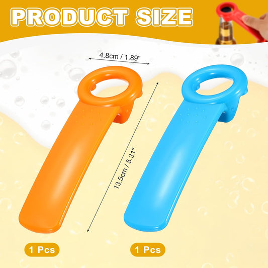 2 Pcs Jar Key Lid Opener, Plastic Jar Lid Opener Easy Grip Multifunctional Durable Can Open Tool for Elderly Seniors Women Weak Hands Easy-use by Anyone, Orange/Sky Blue