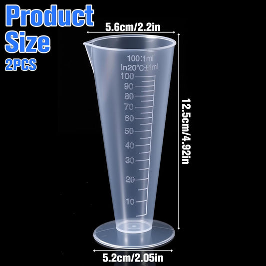 Plastic Graduated Measuring Cup, 100mL Round Base Cone Shape Graduated Beaker Clear Capacity Beaker for Kitchen Lab(2Pack)