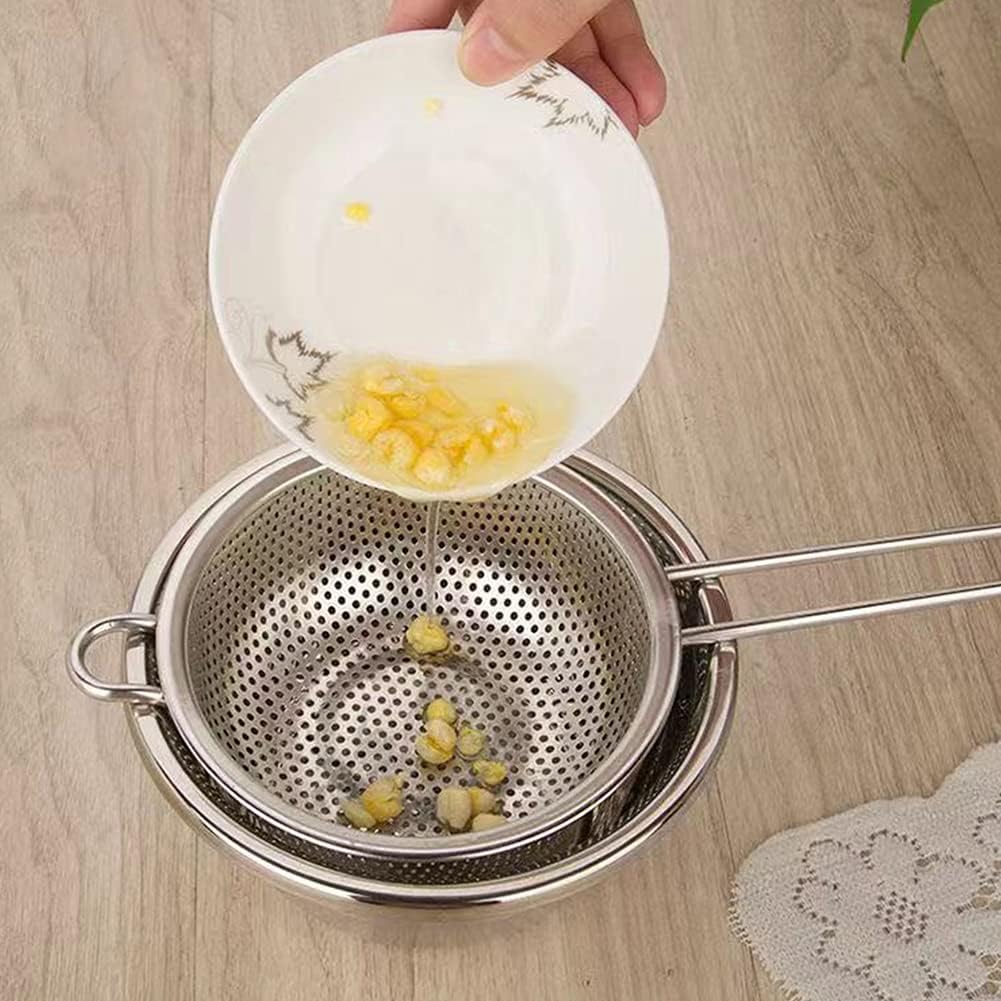Stainless Steel Colander with Handle, 6.38Inch Fine Mesh Strainer Kitchen Food Strainer, Large Metal Colander Great for Pasta, Noodles, Vegetables and Fruits