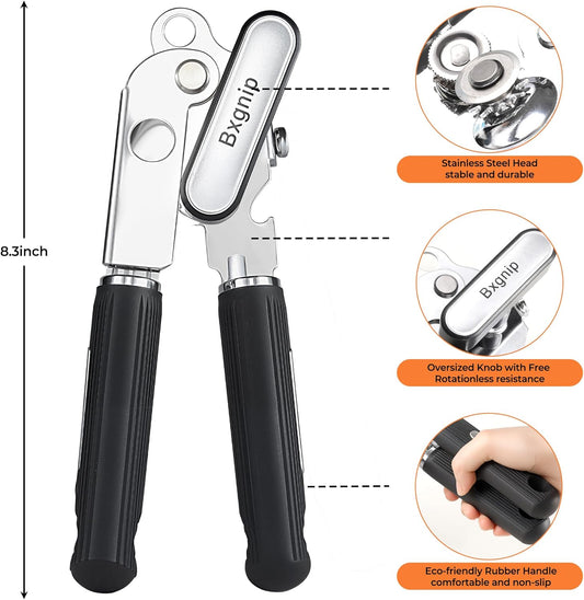 Manual Can Opener Heavy Duty Stainless Steel Smooth Edge with Magnet | Large easy turn knob ,Smooth cutting stainless steel blade,Built in bottle opener,Arthritis friendly ergonomic design
