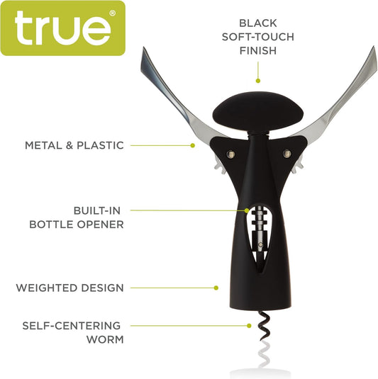 Twisted Heavy, Winged Corkscrew Lever Arms Bottle, Black, Soft-Touch Grip, Easy-to-Use Wine Opener, Set of 1