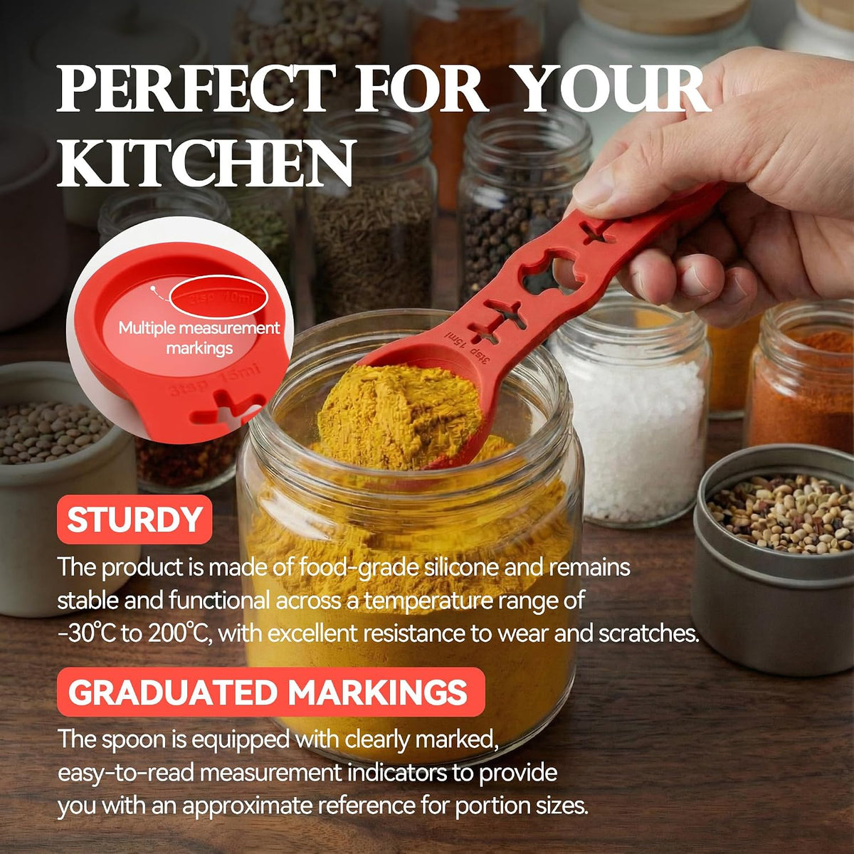 Silicone Magnetic Measuring Spoons, 2 Pack Coffee Measuring Spoons(4-size) - Equipped with strong N50 magnets – securely attach to any metal surface, Suitable for dry and liquid ingredients(Blue)