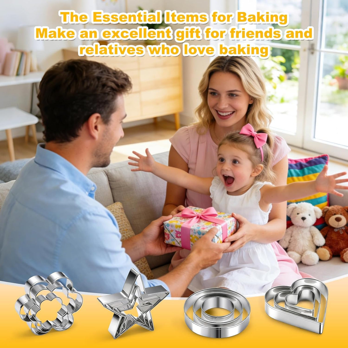 12 Pcs Professional Stainless Steel Cookie Cutters Set - Heart, Flower, Round, Star Shapes Metal Biscuit Cutter, Essential Baking Tools for Dough Preparation