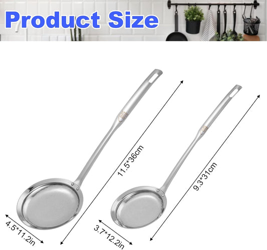 Stainless Steel Fine Mesh Strainer Set of 4, 2 Sizes Fine Mesh Kitchen Sieve for Cooking, Long Handle Food Strainer Skimmer Spoon Grease Separator