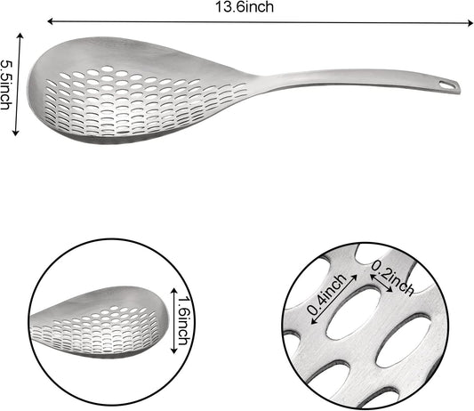 2 Pack Skimmer Slotted Spoon, 13.6 Inch Large Stainless Steel Skimmer Ladle Spoon Spider Strainer with Handle and Hanging Holes, Fryer Scoop Kitchen Colander for Cooking, Draining and Frying