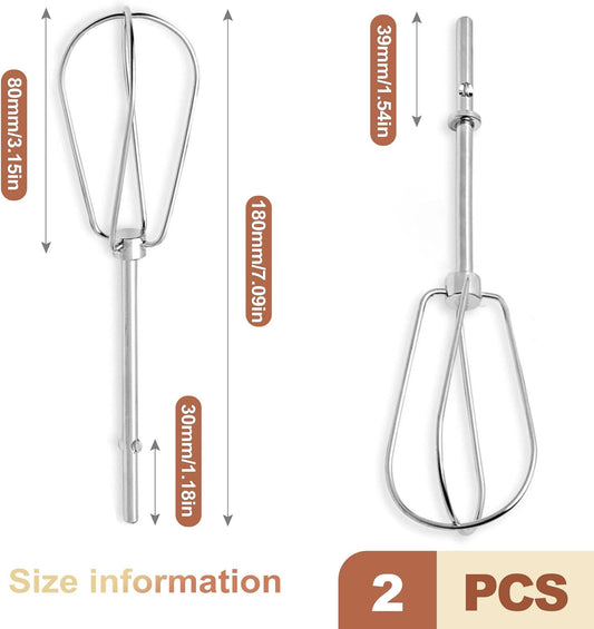 2 Pcs Stainless Steel Hand Mixer Beaters Replacement Attachments Universal Whisks for Baking Mixing Eggs Cream Dough Kitchen Electric Blender Parts Whipping Wire Rods Set