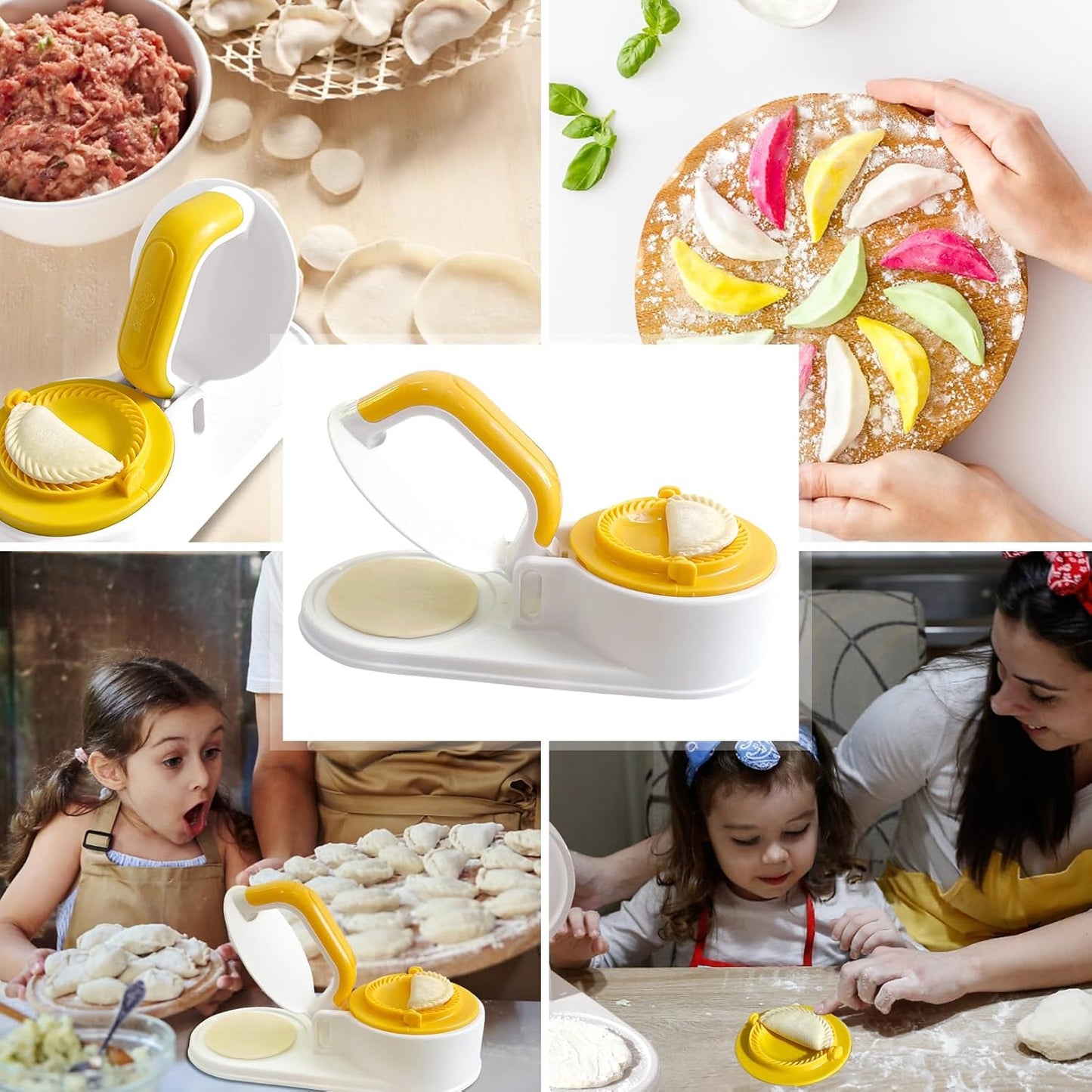 3 in 1 Dumpling Maker Machine, Dough Presser Dumpling Press Wrapper, Home DIY Bao Bun Empanada Mold Making Tool (Orange)