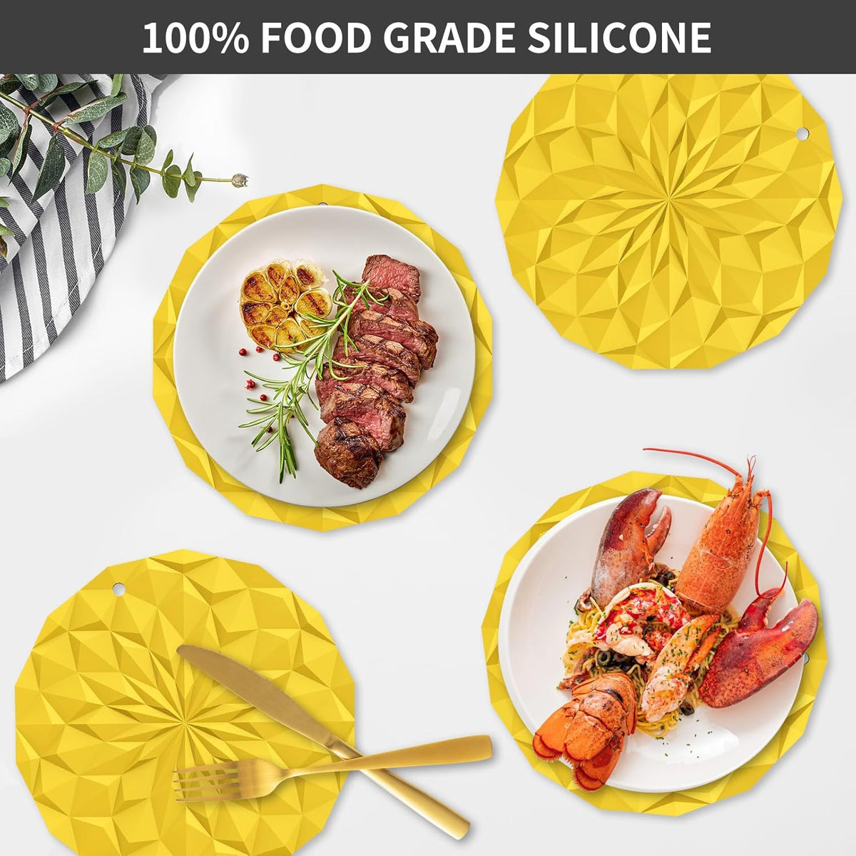 Silicone Trivet Mats - 4 Pack Pot Holders - 7.4'' Thickened Hot Pads for Hot pots, Pans and Dishes, Heat Resistant Silicone Trivet for Table and Counter Top Desert Sage