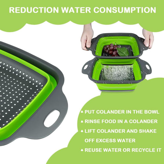 2 PCS Collapsible Colander Set, Square Silicone Folding Colander with Plastic Handles, Eco-Friendly Large Hole Kitchen Strainer for Draining Pasta Vegetables Fruits-1 Large and 1 Small