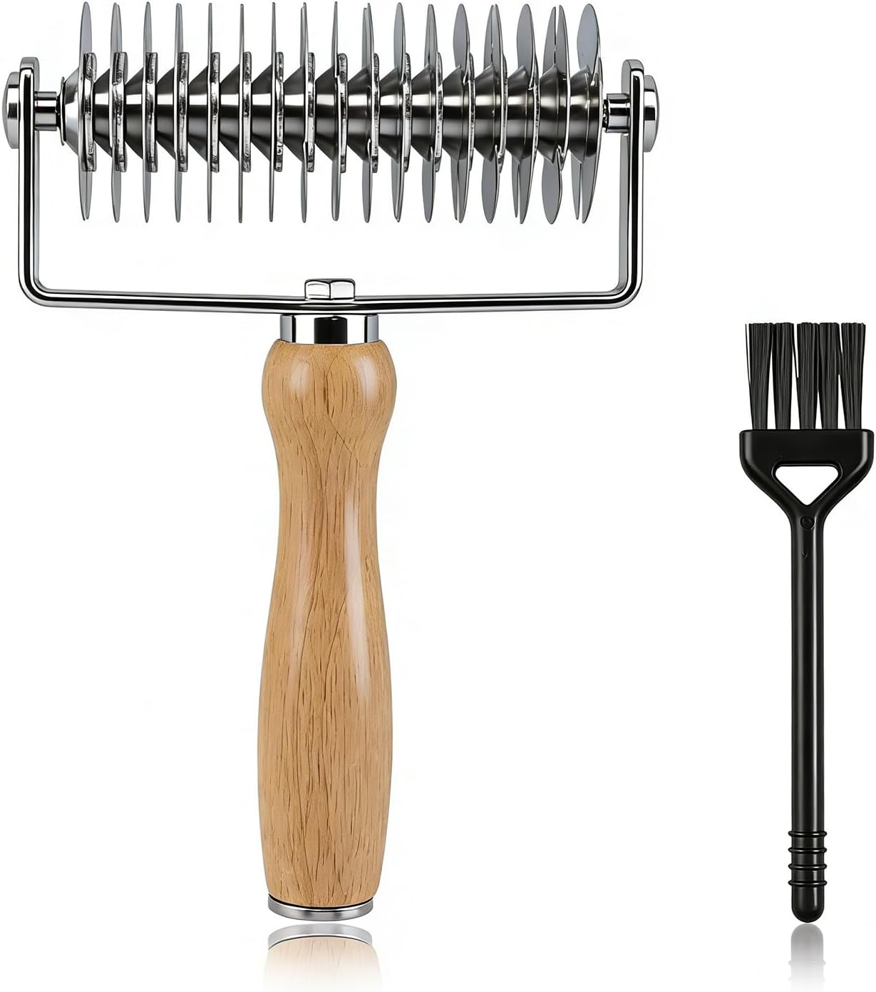 Pastry Lattice Roller Cutter with 1 Small Brush, Stainless Steel Lattice Pastry Cutter with Wooden Handle for Beef Wellington Pie Bread Cookie Pizza(COLOR:Silver)