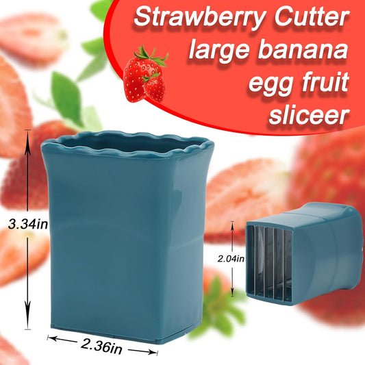 2-Piece Fruit Slicer Set, Stainless Steel, Mini Cup Slicer, Quick Salad Maker, Creative Kitchen Gadget (Navy Blue + Cyan)
