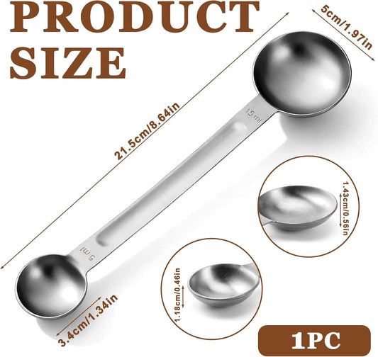 Double Sided Measuring Spoon Stainless Steel Coffee Scoop Teaspoon Measuring Spoon 1 Tsp (5ml) & 1 Tbsp (15ml) Dual-Measure Long-Handle Spoons Coffee Measurings Spoons (Sliver)