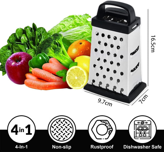 Cheese Grater - Mini Size 4-Sided Box Grater, Food Grater for Cheese, Parmesan & Vegetables, Dishwasher Safe Graters for Kitchen
