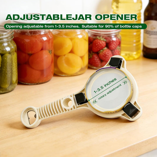 Adjustable Jar Opener for Seniors & Weak Hands – Ergonomic Manual Bottle Cap Opener for Small to Large Lids (1"-3.5") – Multifunction Kitchen Tool for Arthritic Hands, Beer, Sauces & Jars