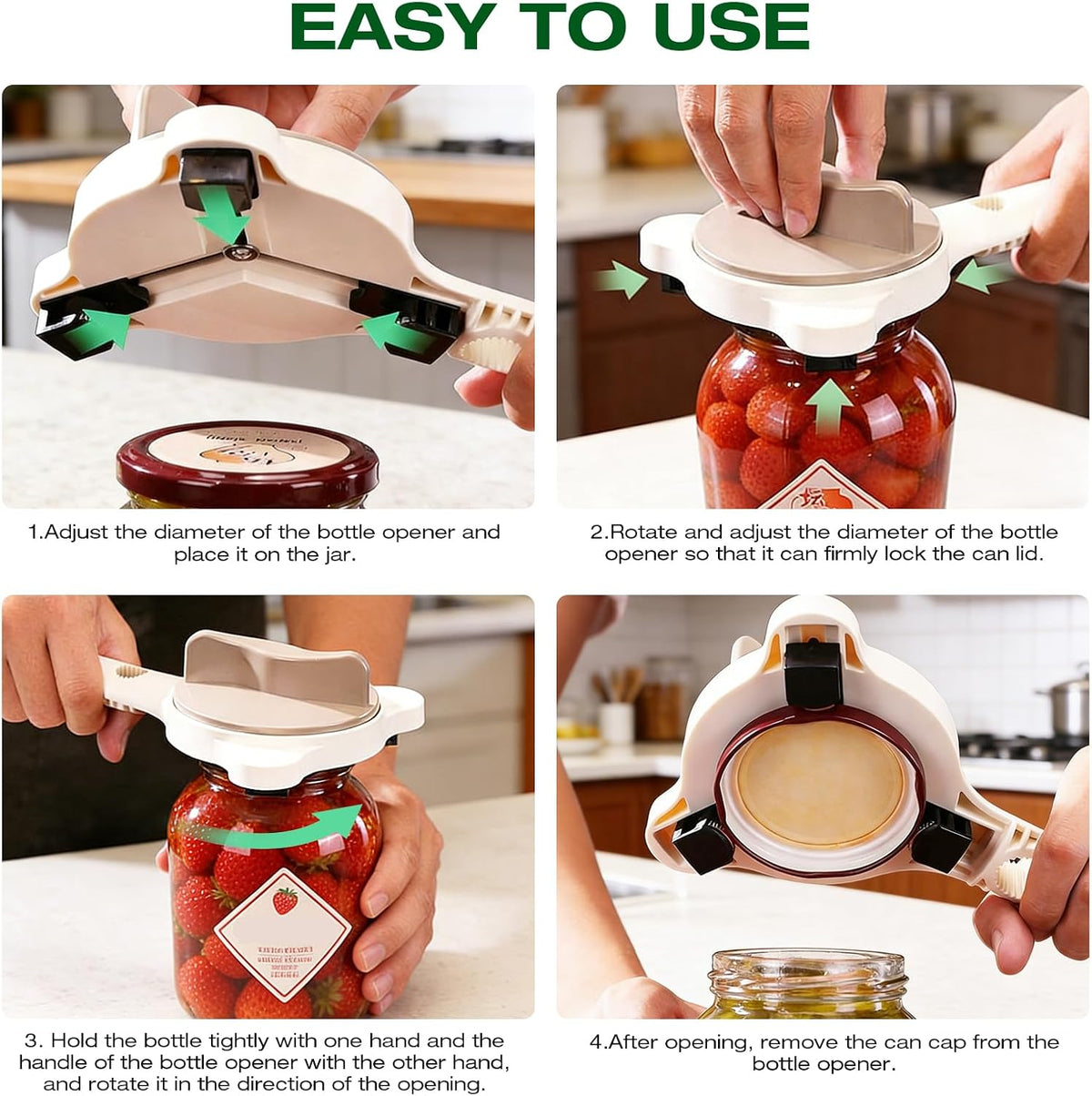Adjustable Jar Opener for Seniors & Weak Hands – Ergonomic Manual Bottle Cap Opener for Small to Large Lids (1"-3.5") – Multifunction Kitchen Tool for Arthritic Hands, Beer, Sauces & Jars