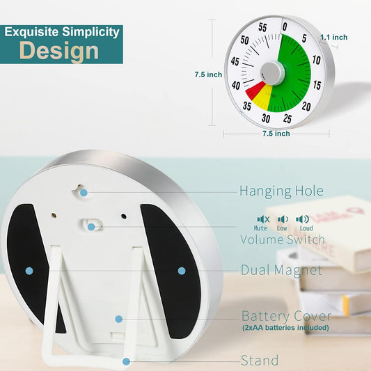 Kitchen Timer, Countdown Visual Analog Timer, Quiet Counting, Low Loud and Mute Alarm for Teachers Classroom, Kids, Adults Kitchen, Office, Gym (Green) LT21-TC 7.5 inches