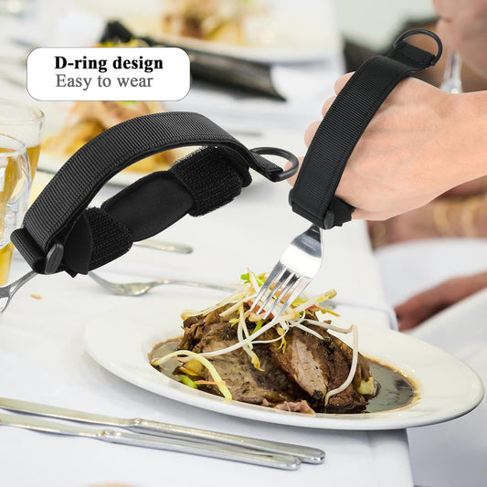 Spoon Fork Universal Cuff Utensil Adjustable Holder Strap for Holding Cutlery, Pens, Toothbrushes for Elderly or Individuals with Weak Grip (Black, Large Size)