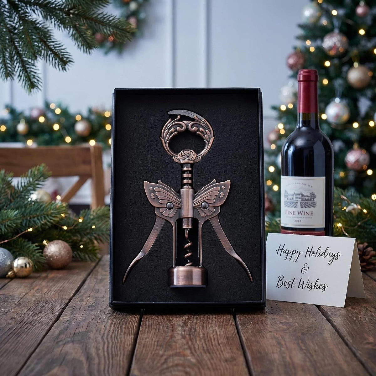 Wine Opener, 3 in 1 Zinc Alloy Premium Wing Corkscrew Wine Bottle Opener with Multifunctional Bottles Opener and Serrated Foil Cutter for Wine and Beer (Black)